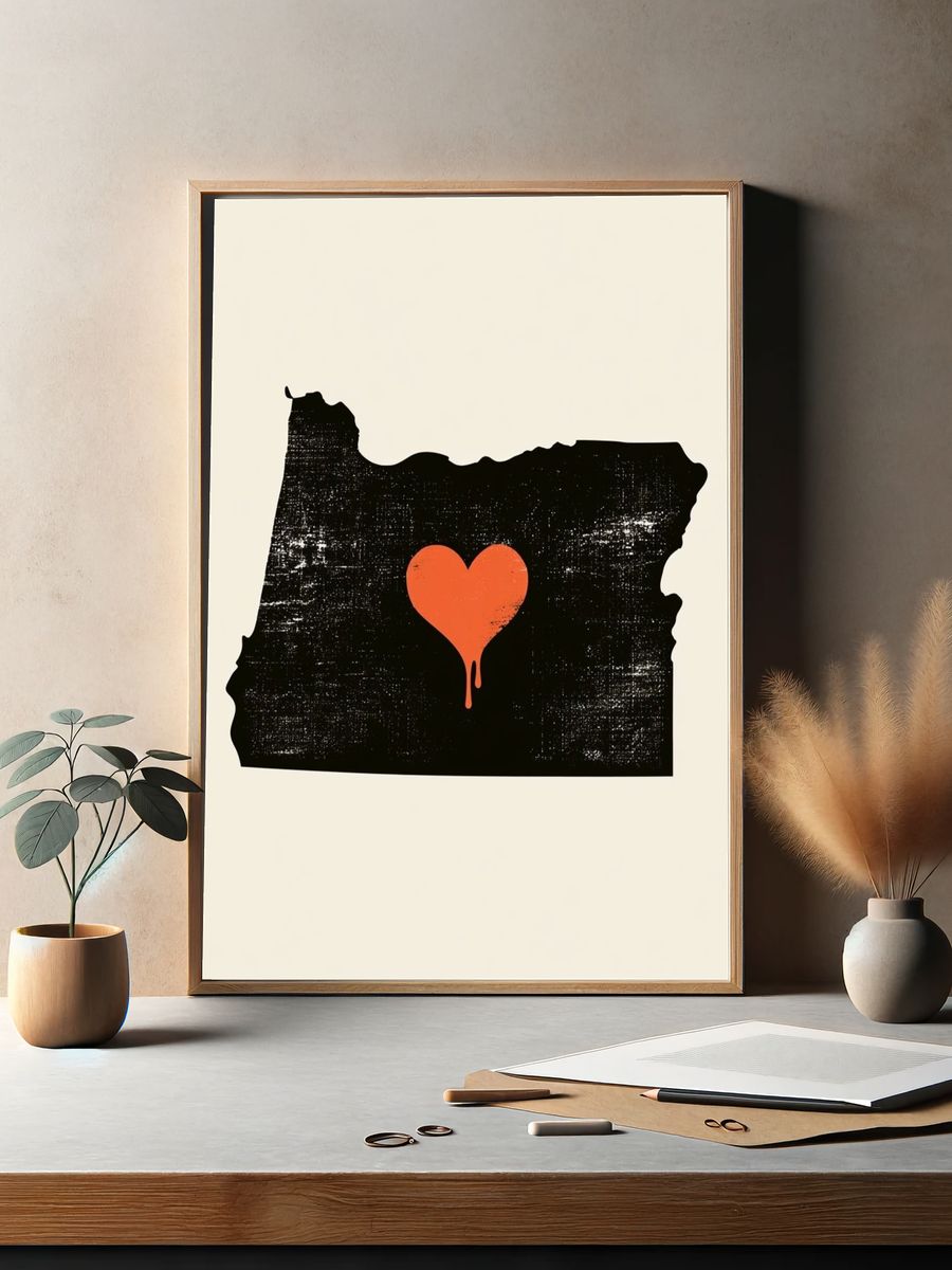 Oregon Heart Silhouette Print. — room view 2