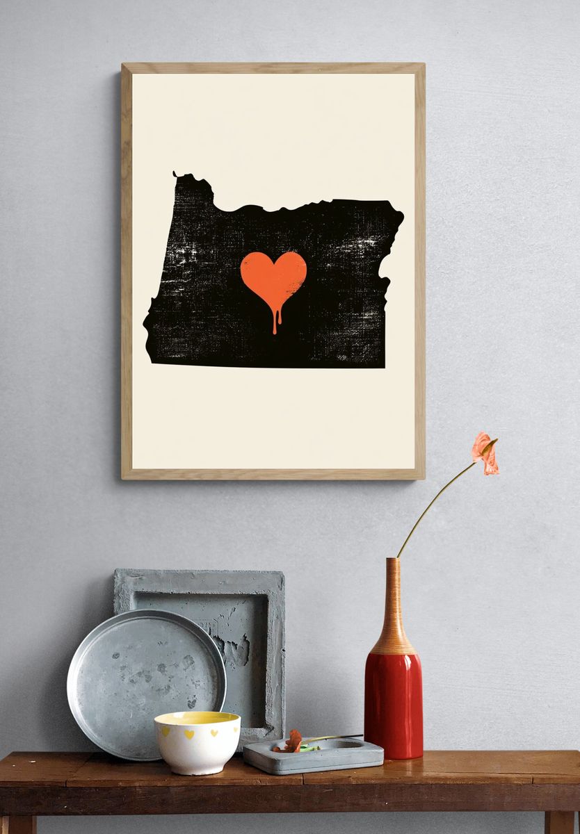 Oregon Heart Silhouette Print. — room view 3