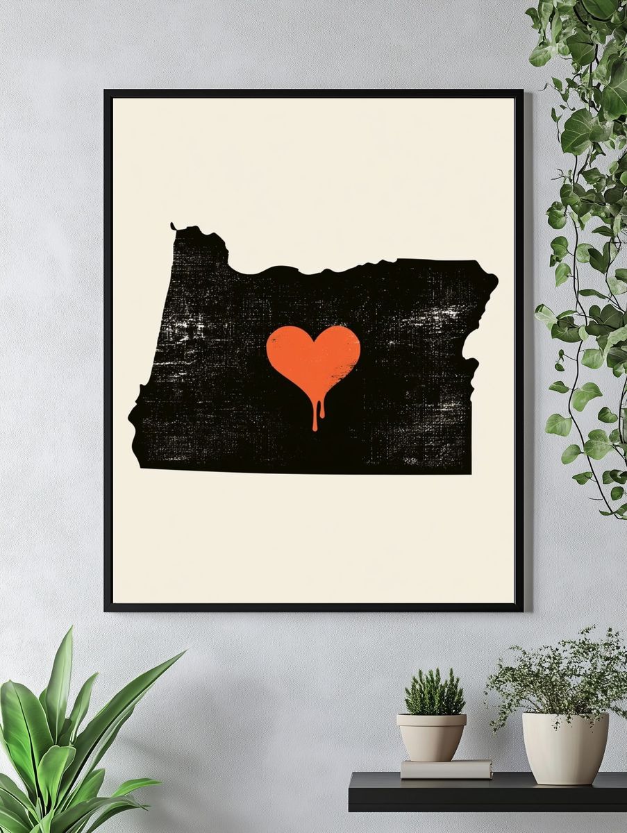 Oregon Heart Silhouette Print. — room view 4