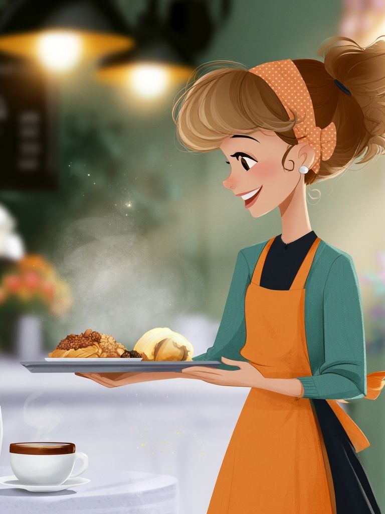 Cafe Waitress Digital Art Poster. poster detail