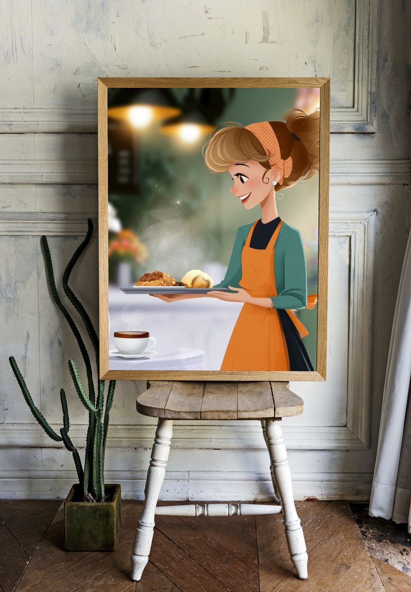 Cafe Waitress Digital Art Poster. — room view 1