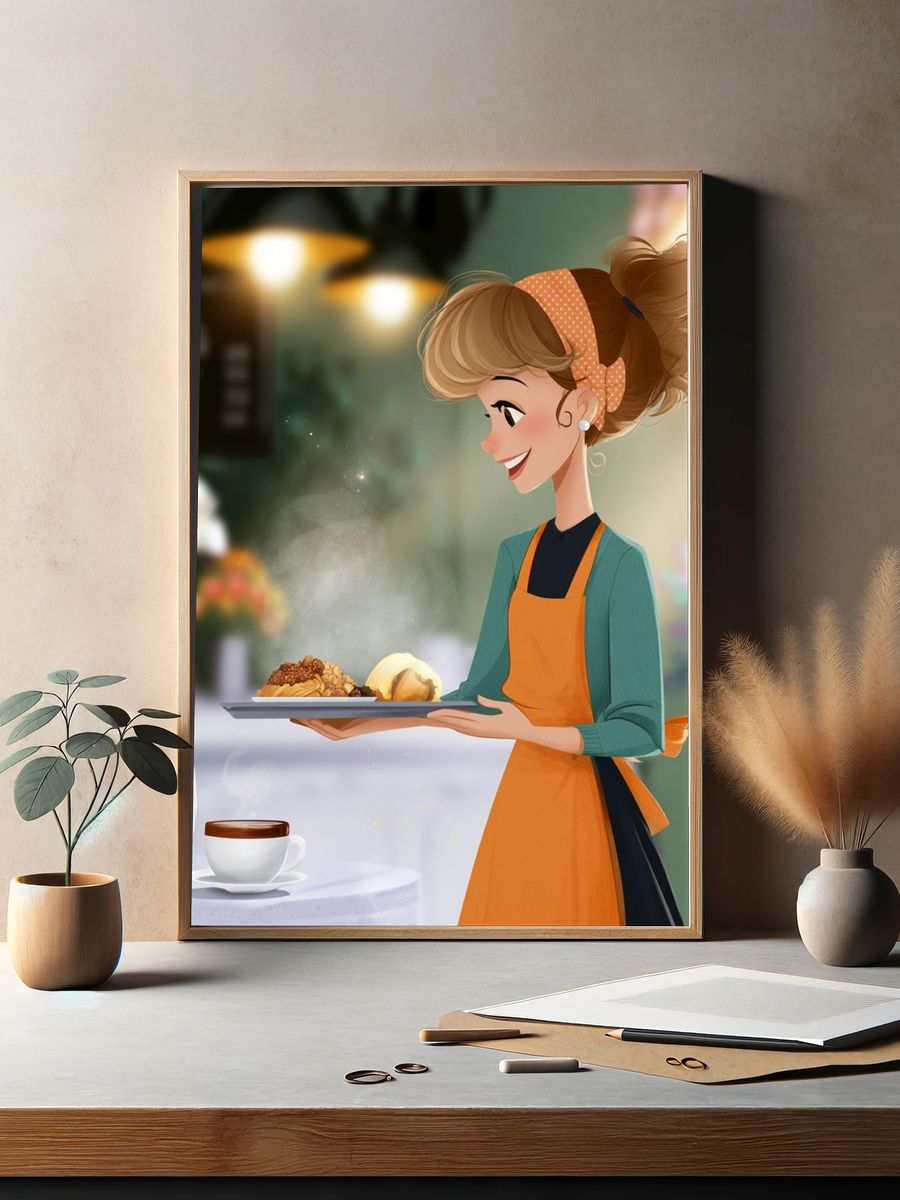 Cafe Waitress Digital Art Poster. — room view 2