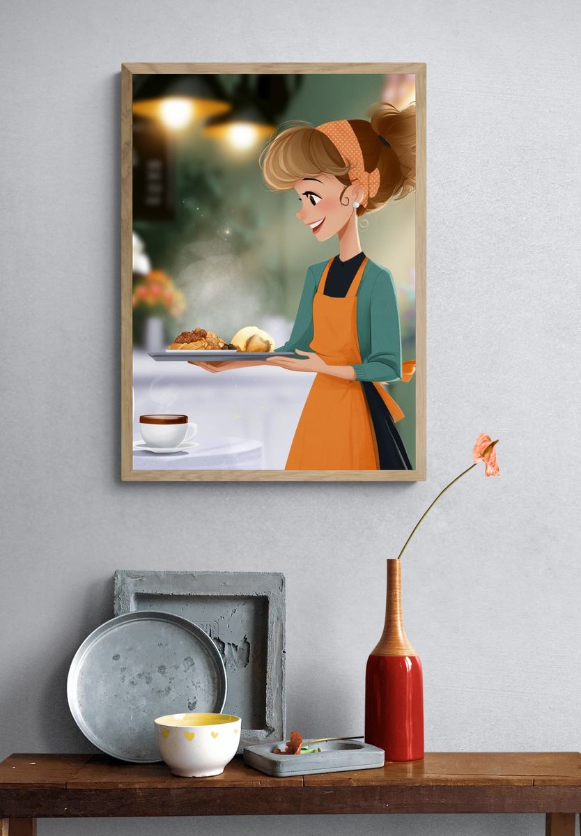 Cafe Waitress Digital Art Poster. — room view 3