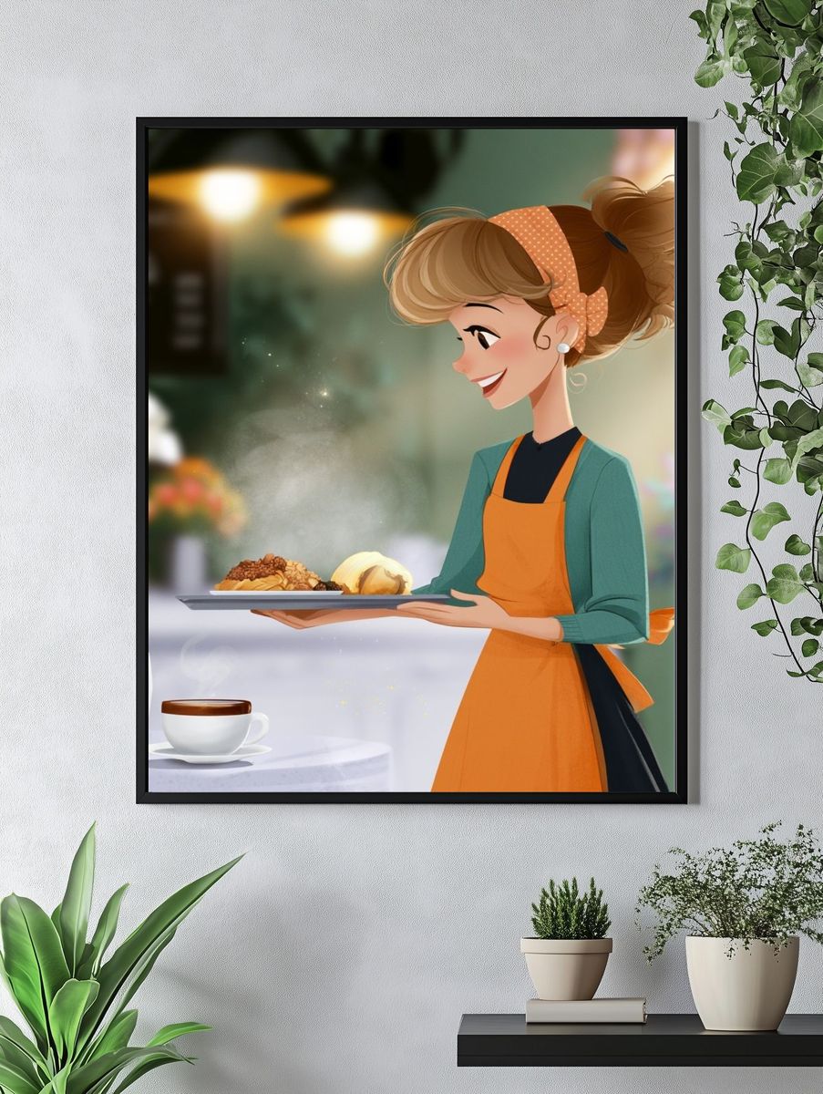 Cafe Waitress Digital Art Poster. — room view 4