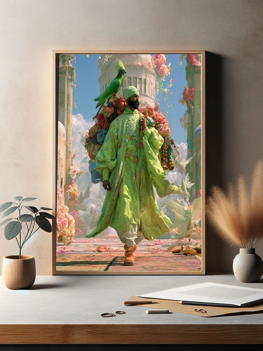 Surreal Green Figure Illustration Print. — room view 2