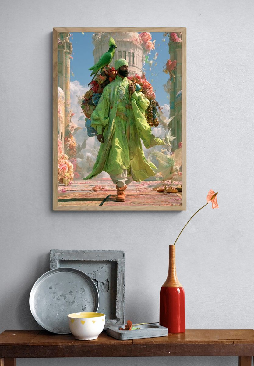 Surreal Green Figure Illustration Print. — room view 3