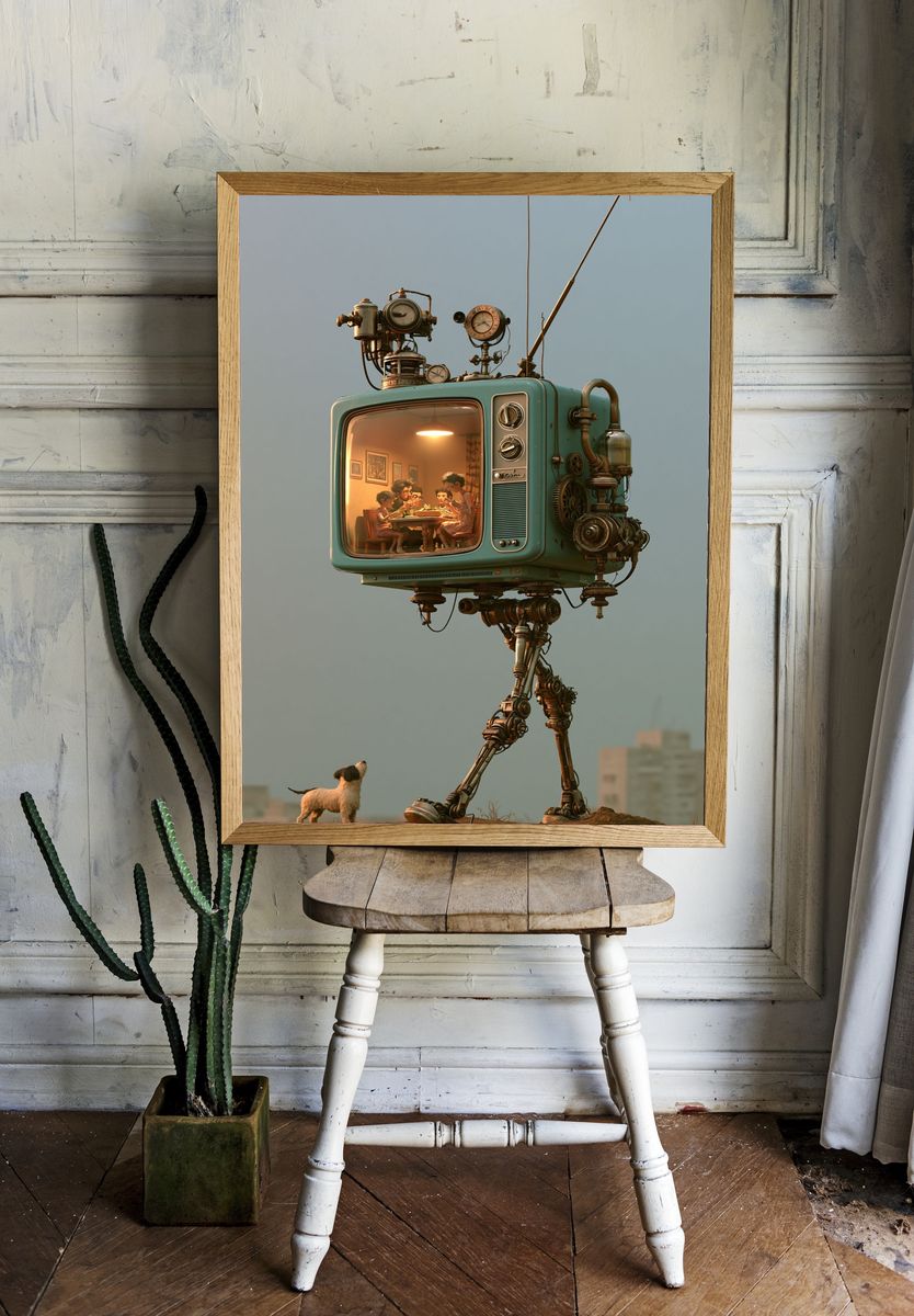 Retro TV Robot Illustration Print. — room view 1