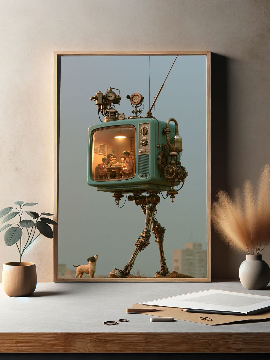 Retro TV Robot Illustration Print. — room view 2