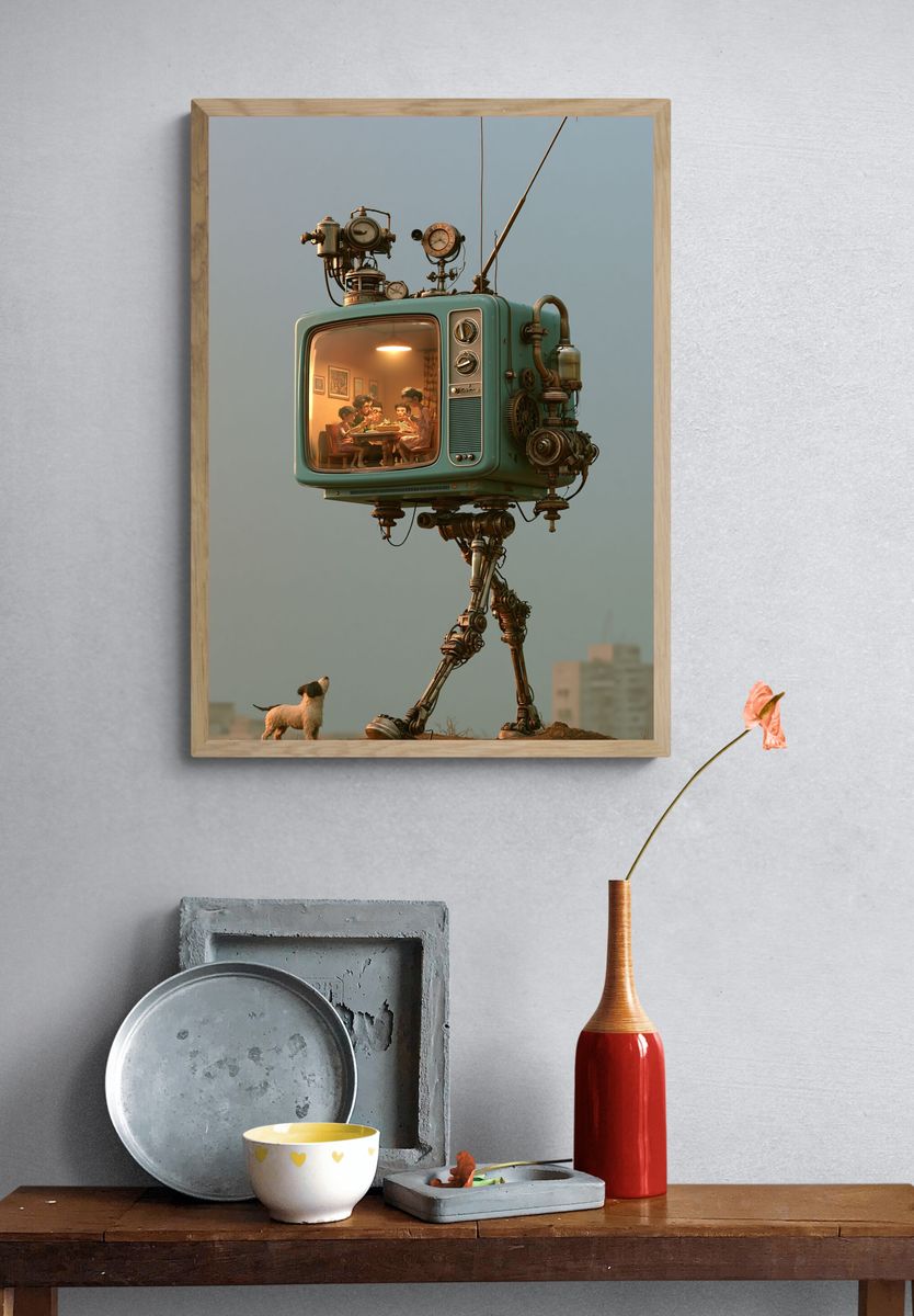 Retro TV Robot Illustration Print. — room view 3