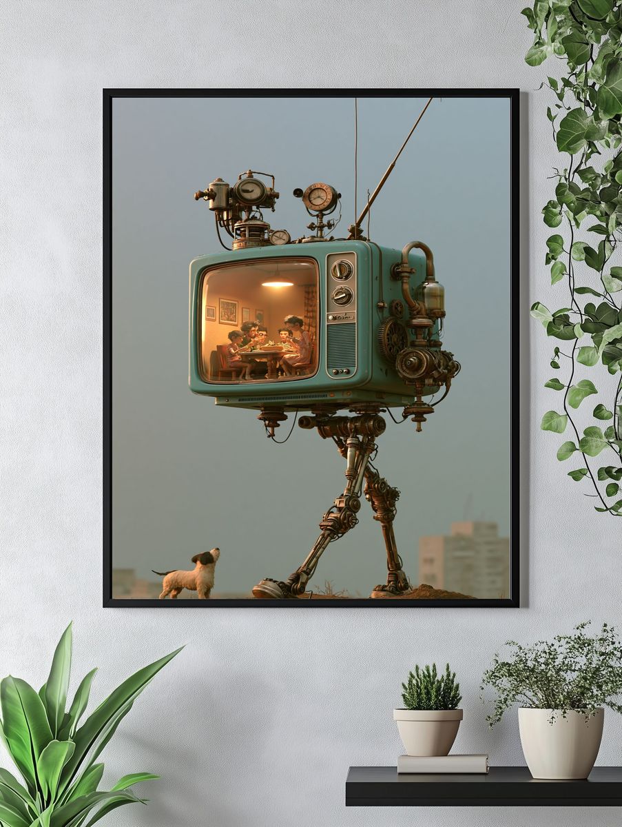 Retro TV Robot Illustration Print. — room view 4