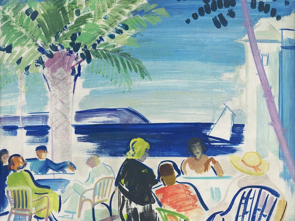 Seaside Café Scene Illustration Poster. poster — illustration art