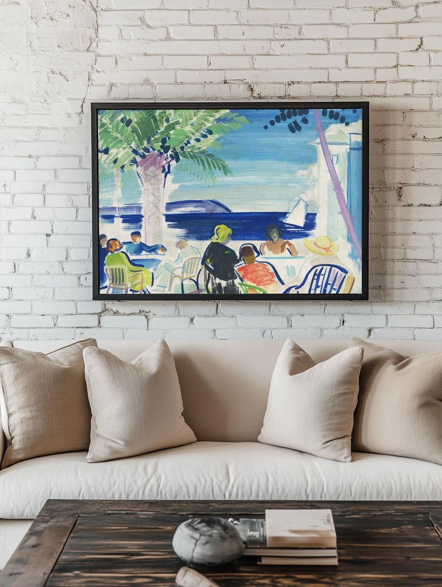 Seaside Café Scene Illustration Poster room preview