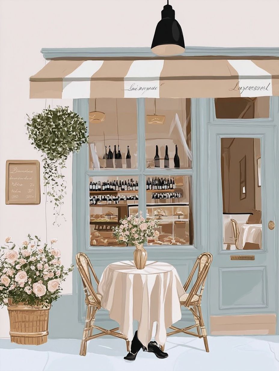 Paris Café Terrace Illustration Poster. poster — illustration art
