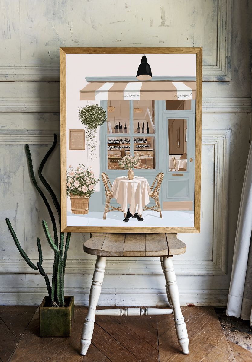 Paris Café Terrace Illustration Poster. room preview