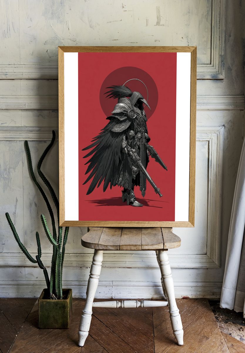 Dark Raven Warrior Digital Art Poster. room preview
