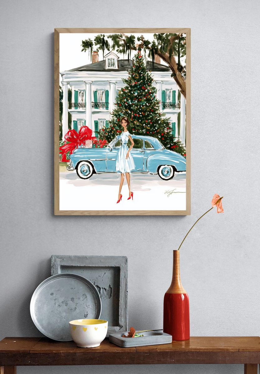 Holiday House and Classic Car Print. — room view 3