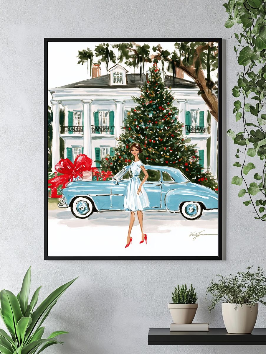 Holiday House and Classic Car Print. — room view 4