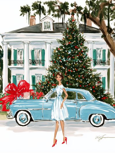 Holiday House and Classic Car Print.