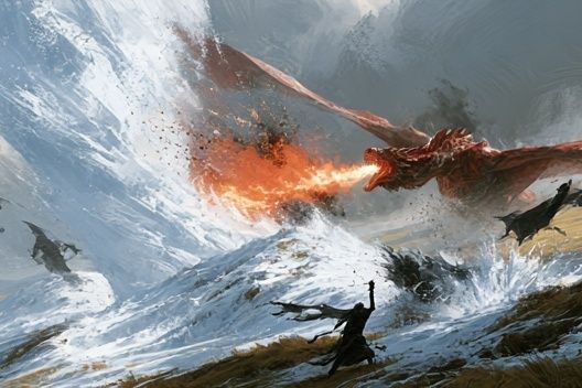 Dragon Battle Fantasy Illustration Poster. poster — illustration art