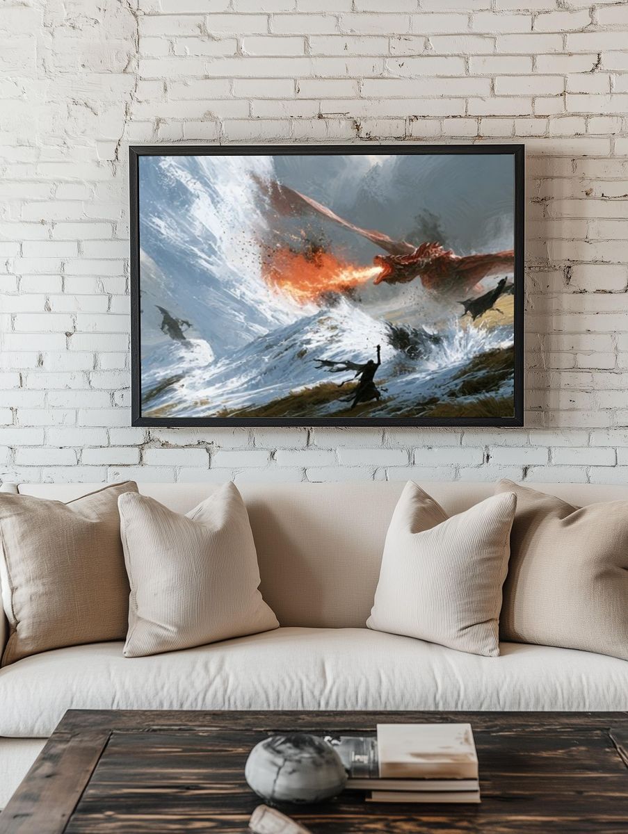 Dragon Battle Fantasy Illustration Poster. — room view 1