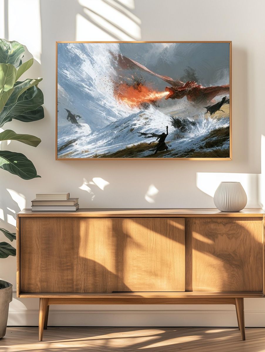 Dragon Battle Fantasy Illustration Poster. — room view 3