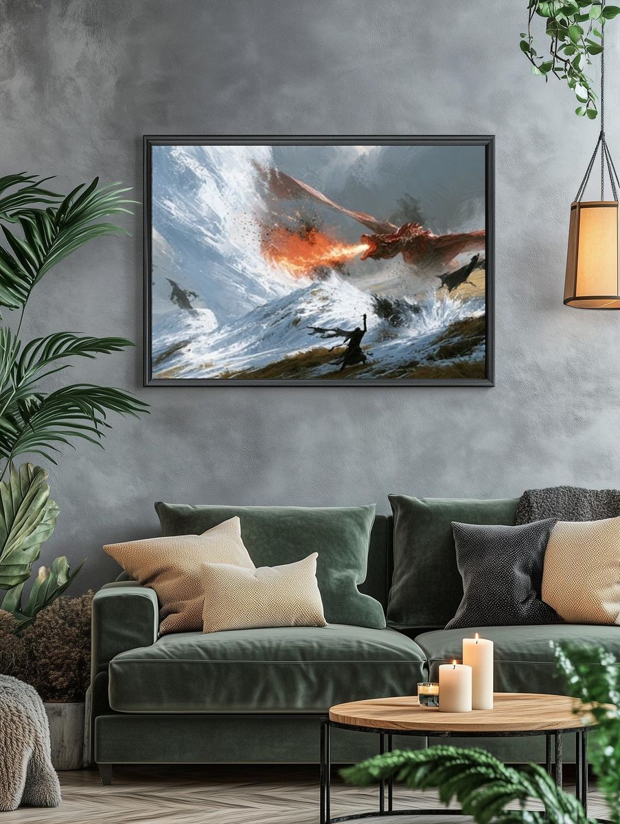 Dragon Battle Fantasy Illustration Poster. — room view 4
