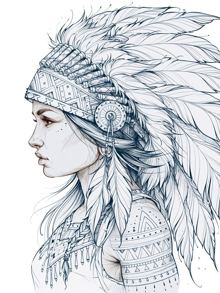 Native Feather Portrait Illustration Poster. poster — illustration art