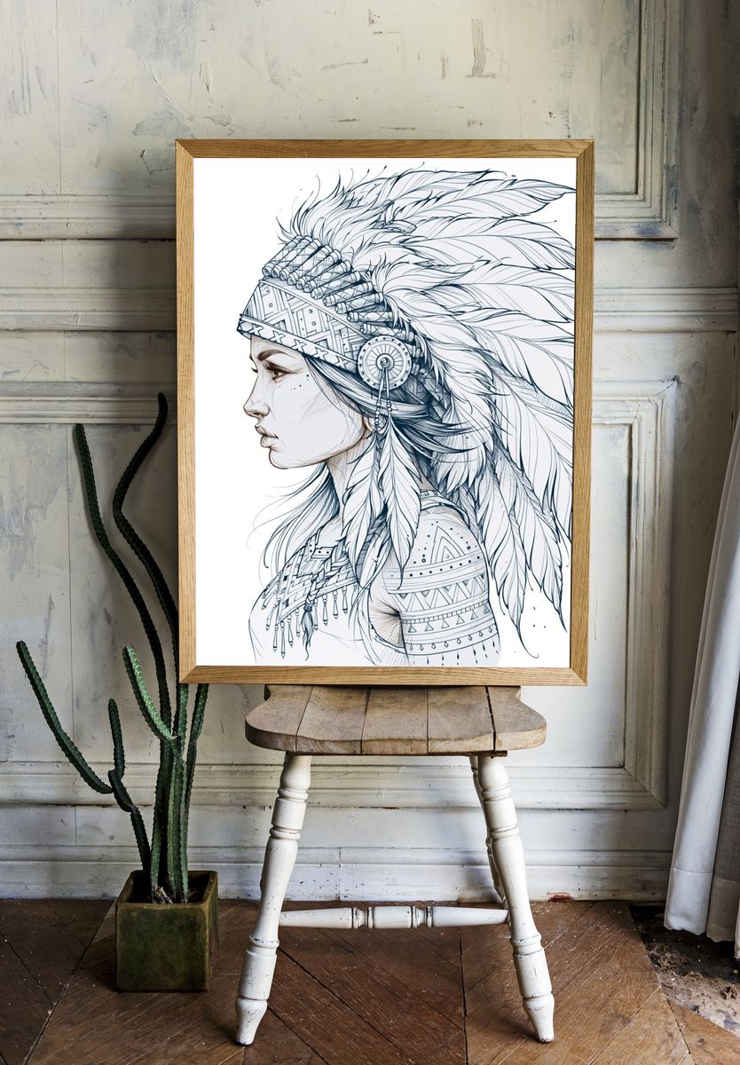 Native Feather Portrait Illustration Poster. room preview