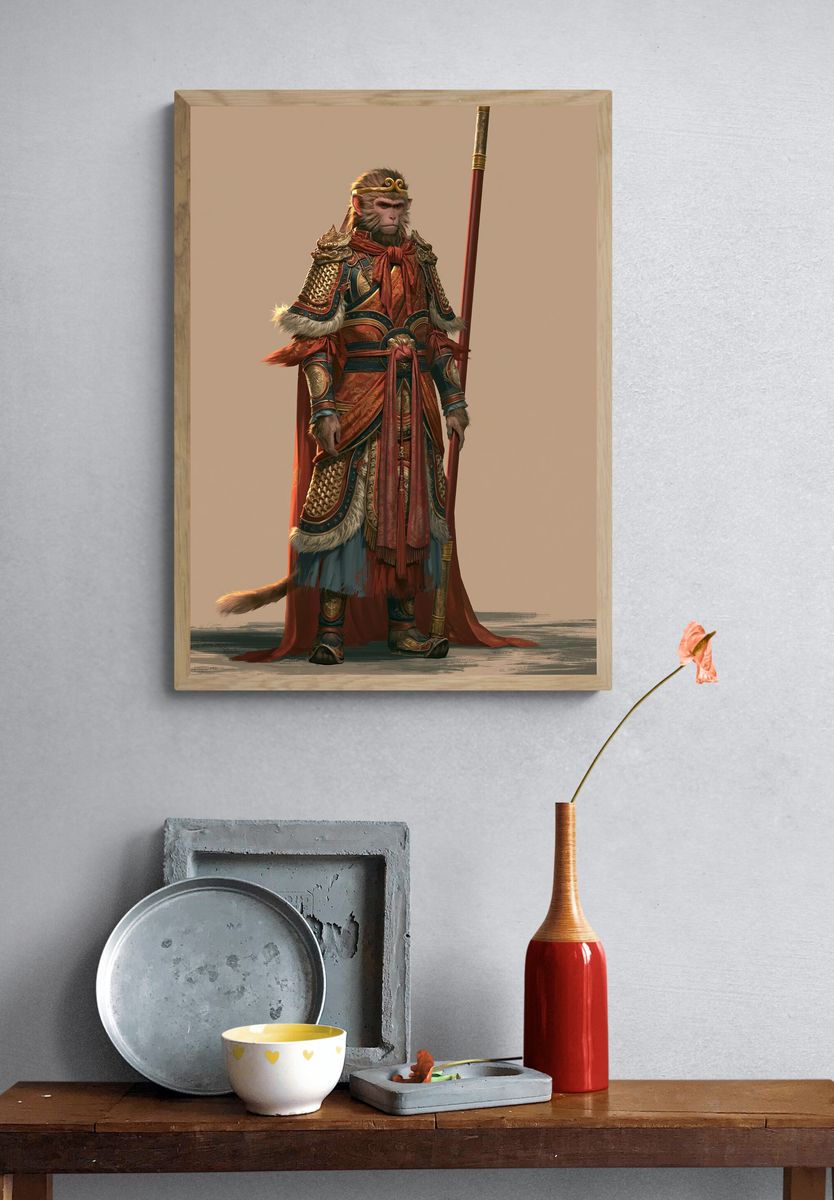 Monkey Warrior Fantasy Illustration Poster. — room view 3