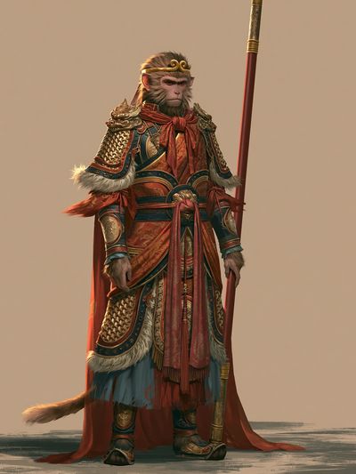 Monkey Warrior Fantasy Illustration Poster. poster