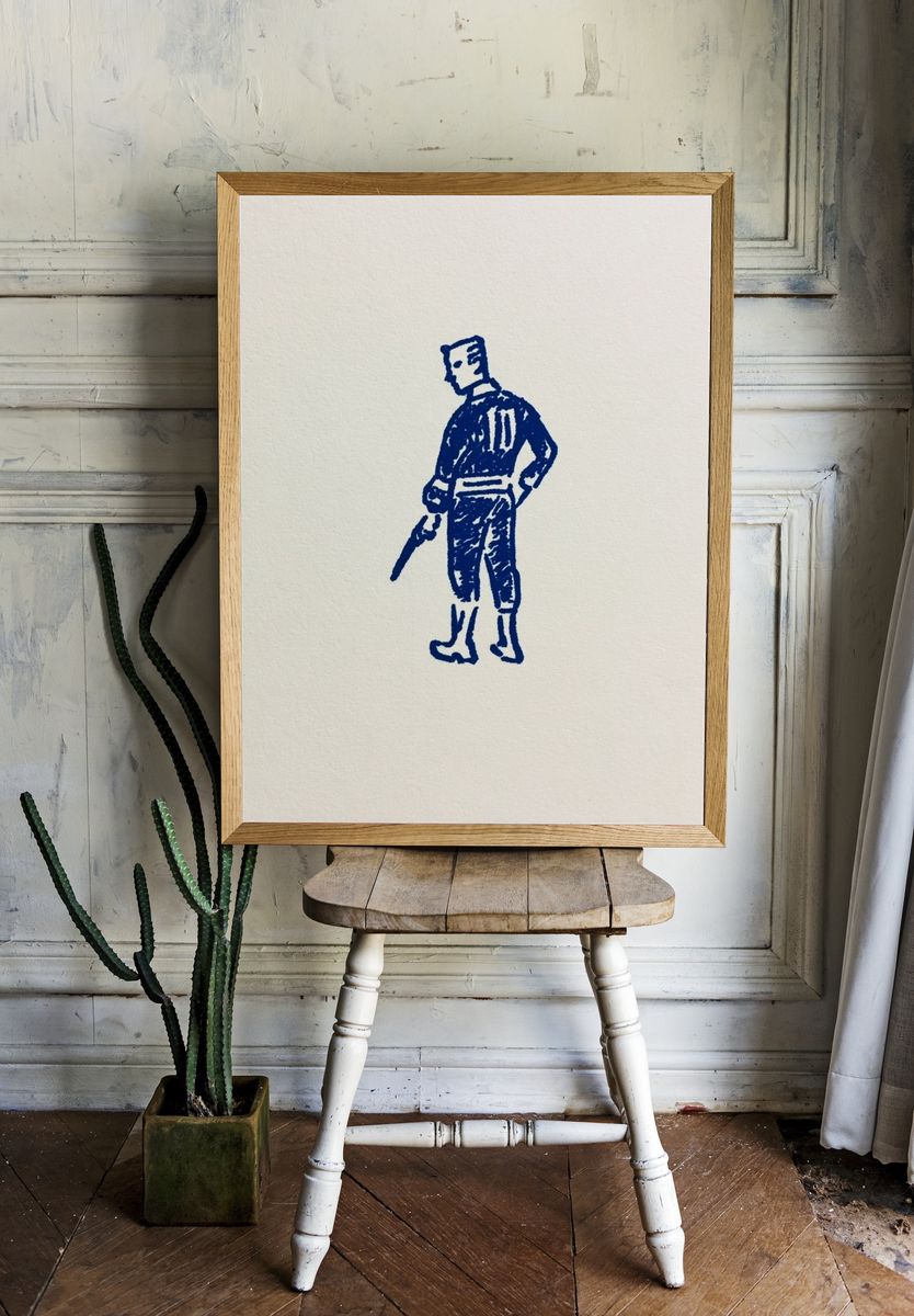 Blue Soldier Line Art Poster. — room view 1