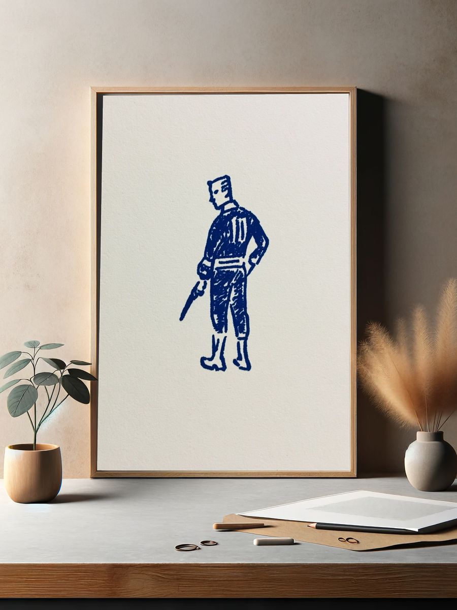 Blue Soldier Line Art Poster. — room view 2