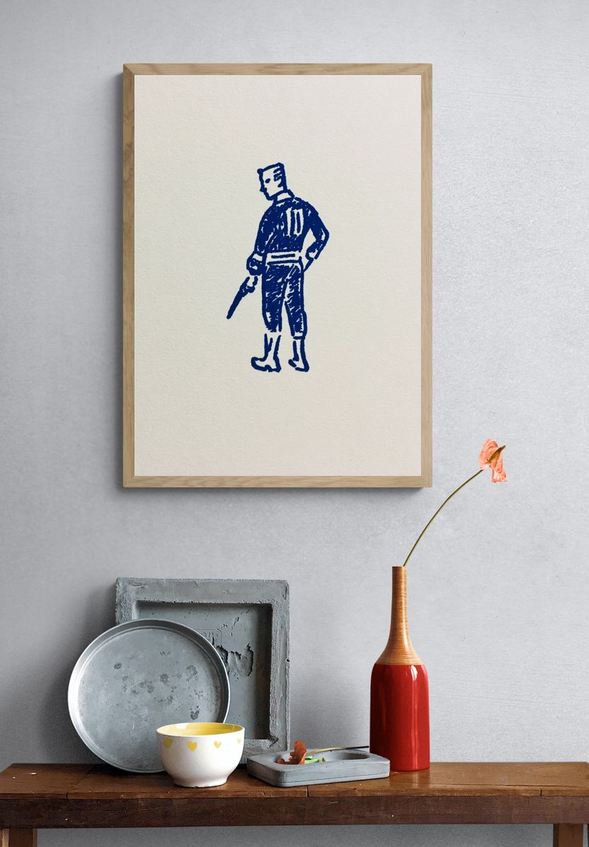 Blue Soldier Line Art Poster. — room view 3
