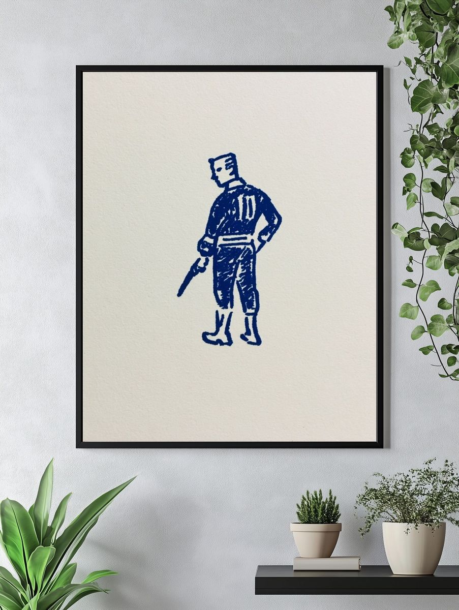 Blue Soldier Line Art Poster. — room view 4