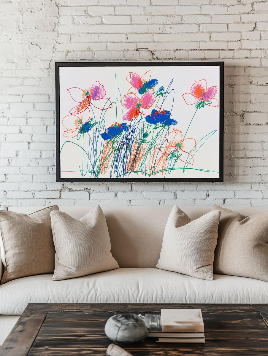 Colorful Flower Scribble Poster. — room view 1