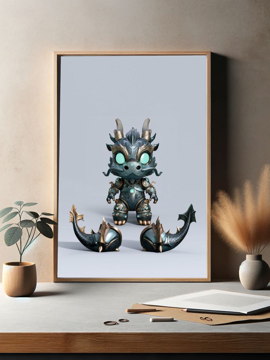 Mythic Dragon Figurine Illustration Poster. — room view 2