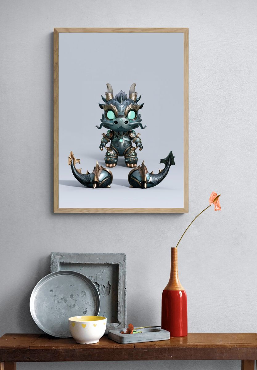 Mythic Dragon Figurine Illustration Poster. — room view 3