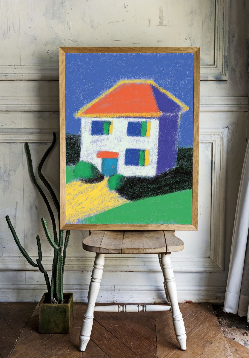Colorful House Pastel Illustration Poster. — room view 1