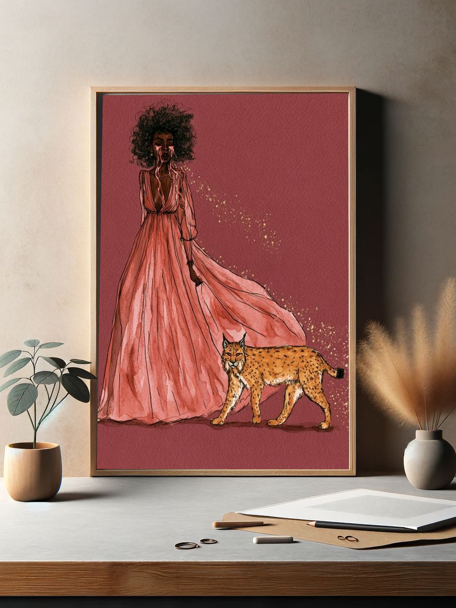 Mystic Woman and Lynx Illustration Poster. — room view 2