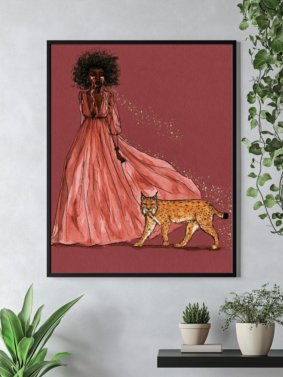 Mystic Woman and Lynx Illustration Poster. — room view 4
