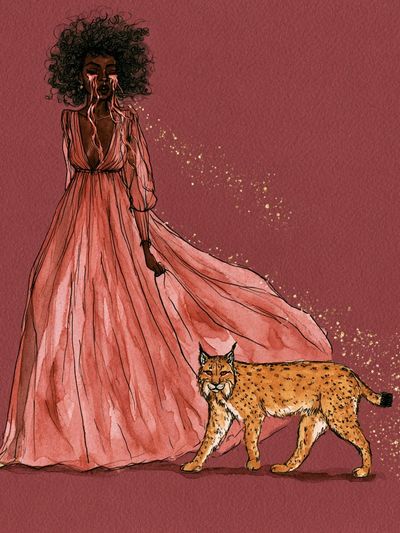 Mystic Woman and Lynx Illustration Poster. poster print