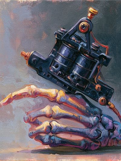Skeleton Hand Tattoo Machine Poster. poster print