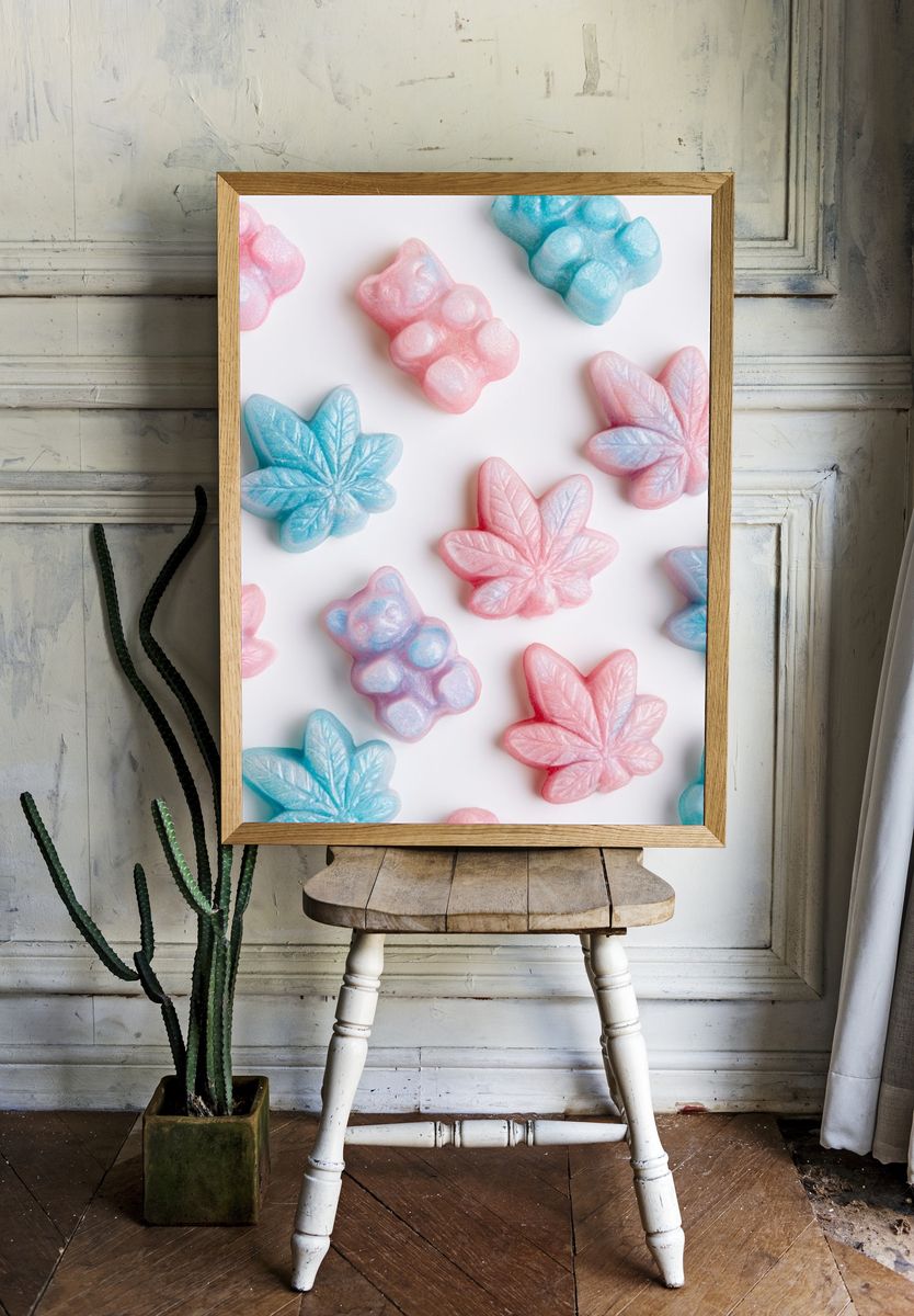 Pastel Candy Leaves Print. room preview