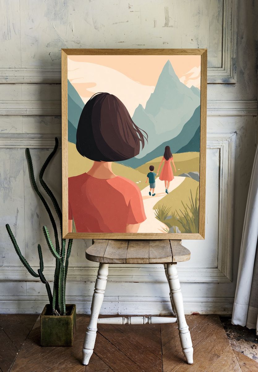 Mountain Family Journey Illustration Poster. room preview