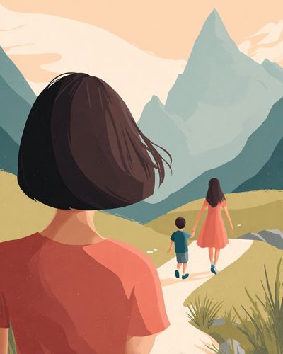 Mountain Family Journey Illustration Poster. poster print