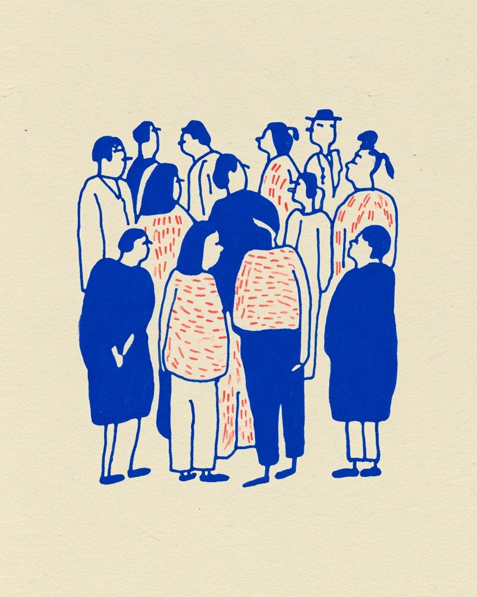 Crowd in Blue Illustration Poster. poster — illustration art