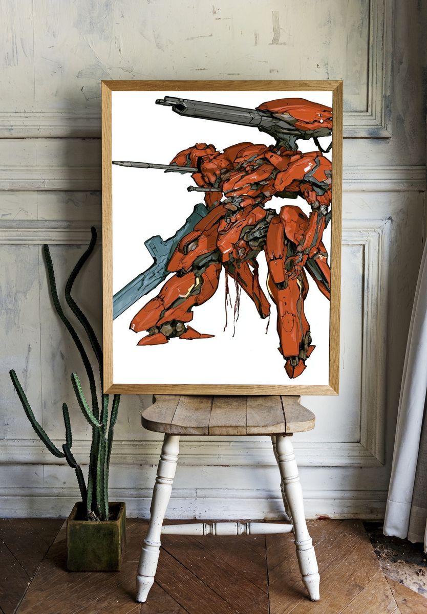 Mecha Warrior Digital Art Print. room preview