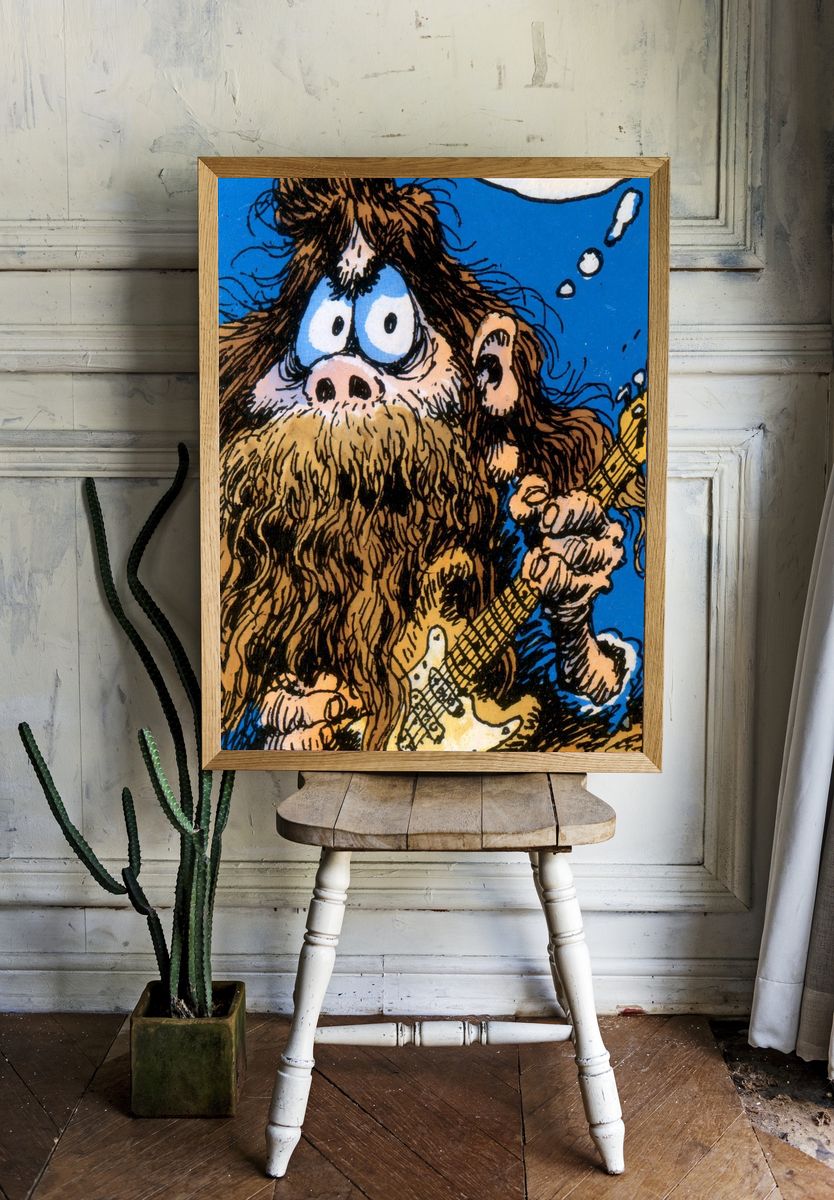 Cartoon Guitarist Illustration Poster. — room view 1