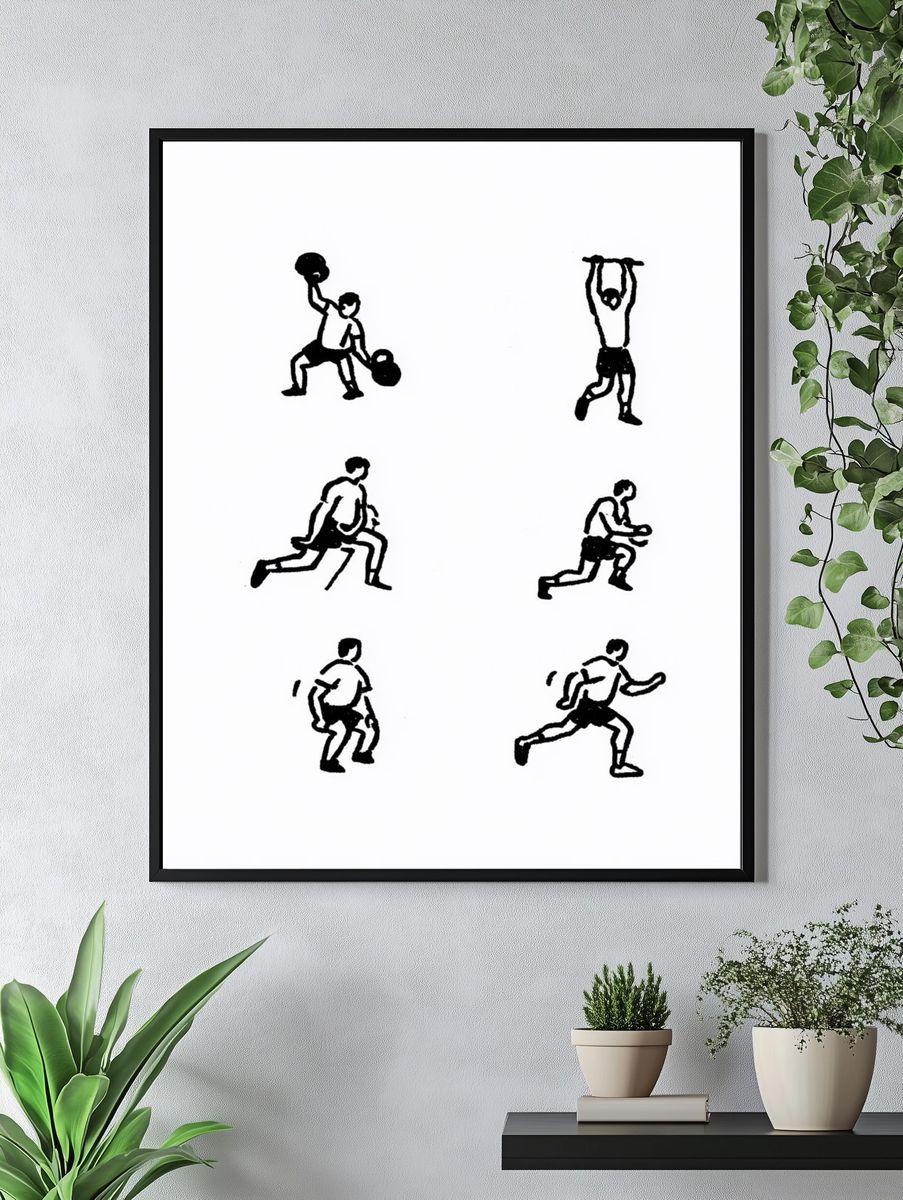 Weightlifting Figures Minimalist Poster. — room view 4