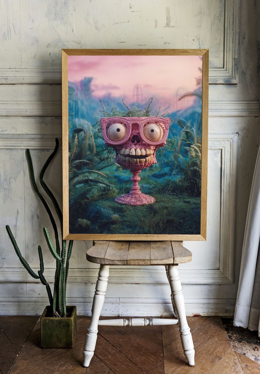 Surreal Pink Skull Garden Print room preview